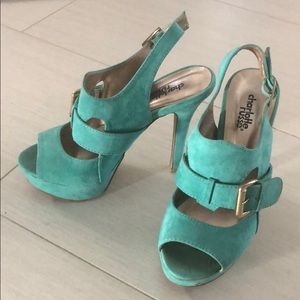 Turquoise heels with gold accent